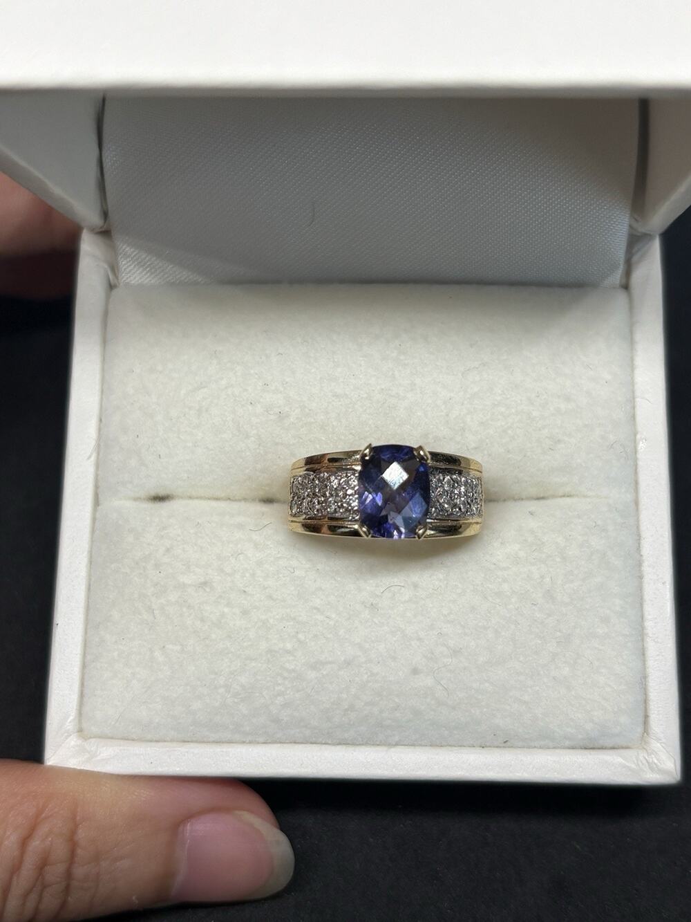 Vintage 14k Gold Diamond Faceted Tanzanite Retro Ring Size 7